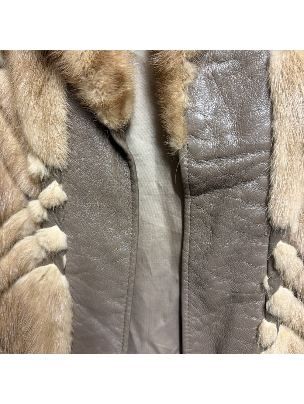 Womens Mink and Leather Tan Fur Open Front Coat - Picture 2 of 8
